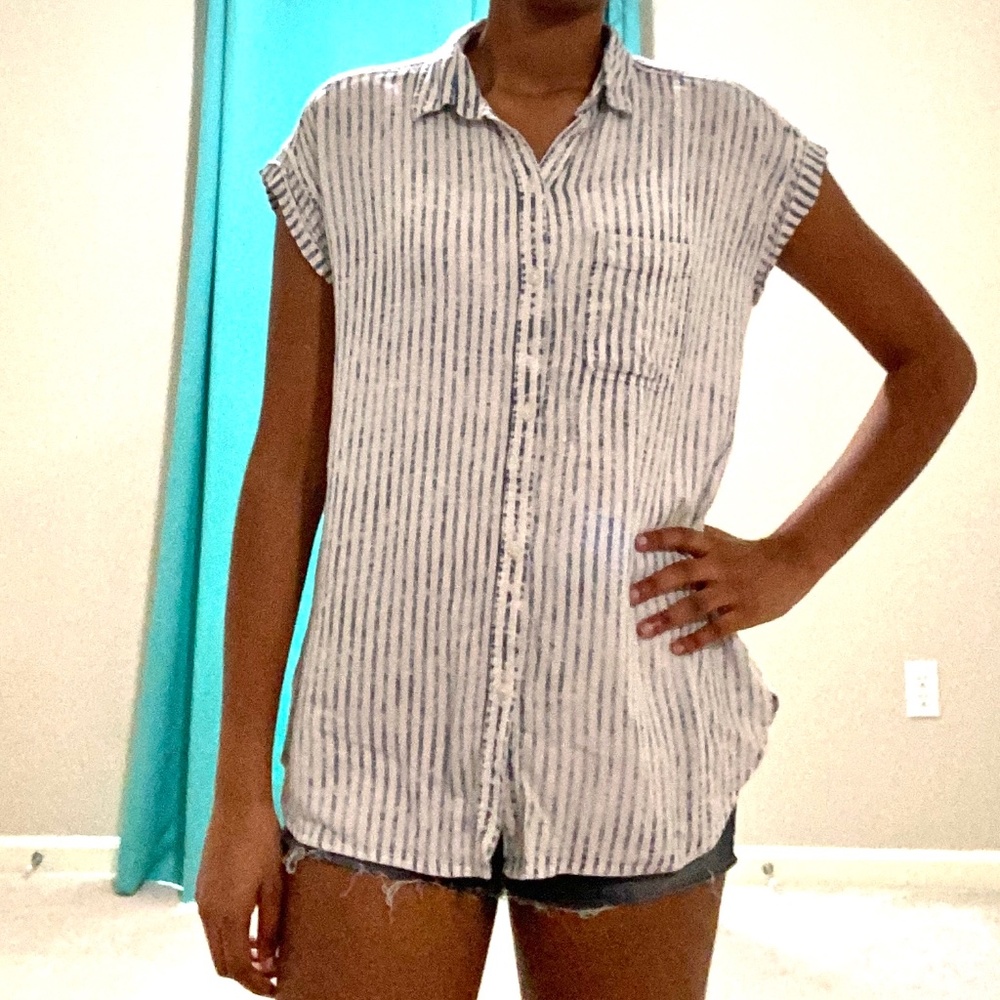 White and Blue Striped Button Down Shirt